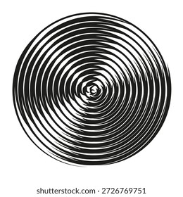 Icono de disco de vinilo. Círculo de túnel redondo. Vector de giro hipnótico. Forma de música radial. EPS 10.