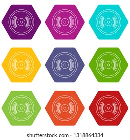 Vinyl record icons 9 set coloful isolated on white for web