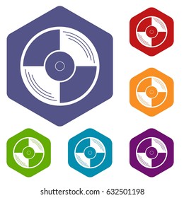 Vinyl record icons set hexagon isolated vector illustration