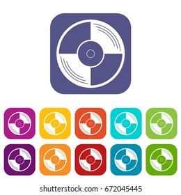 Vinyl record icons set vector illustration in flat style In colors red, blue, green and other
