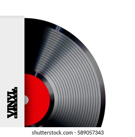 Vinyl record illustration. Photorealistic disc design on a white background with a cardboard box