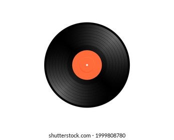 Vinyl record isolated on white background. Vinyl plate disc. Gramophone LP vinyl record with label