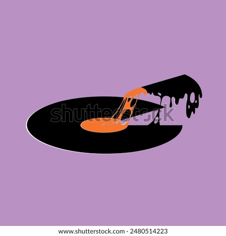 Vinyl record like slice of pizza against purple background. Party vibes, food delivery, comfort and fun. Creative vector illustration. Concept of music, retro style, creativity, pop art