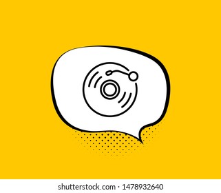 Vinyl record line icon. Comic speech bubble. Music sound sign. Musical device symbol. Yellow background with chat bubble. Vinyl record icon. Colorful banner. Vector
