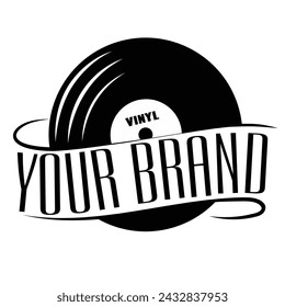 Diseño de logotipo de registro de vinilo. Logo en blanco y negro