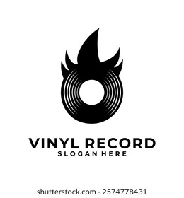 Vinyl record logo design vector. abstract fire and vinyl logo design template