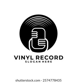 Vinyl record logo design vector. Disc audio logo design template