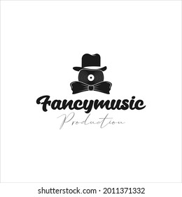 Vinyl record logo template with fancy hat and bow tie that symbolizes luxury