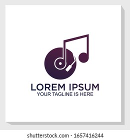 vinyl record logo template, note music logo design inspiration