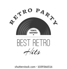 Vinyl record logo template. Vinyl record logo template. Retro party lettering. Vector illustration. Vector music icon or emblem.