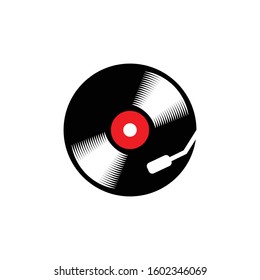 Vinyl record logo template. Vector music icon or emblem.