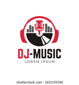 Vinyl record logo template. Vector music icon or emblem.