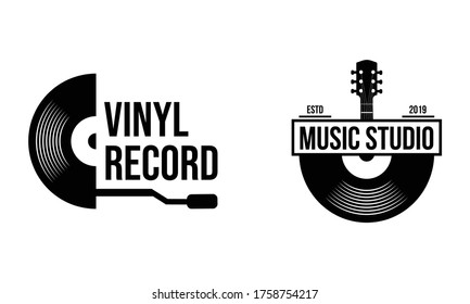 Vinyl record logo template. Vector music icon or emblem.