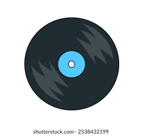 Vinyl record. LP or long play music disc. DJ equipment for party. 70s 80s 90s discotheque nostalgia concept. Vector flat graphic illustration.