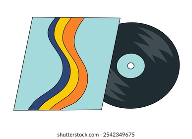 Registro de vinil. LP ou disco de música long play. Equipamento de DJ para festa de discoteca. 70s 80s 90s discoteca conceito de nostalgia. Ilustração gráfica plana vetorial.