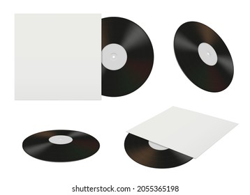 Registro de vinilo. Montaje de material de música retro álbum dj cubre un vector decente vinilo con estilo realista aislado