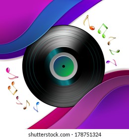 Vinyl record with music notes