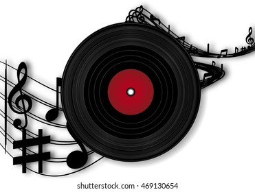 vinyl record and music notes