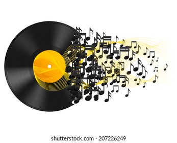 Vinyl record and music notes. Music concept.