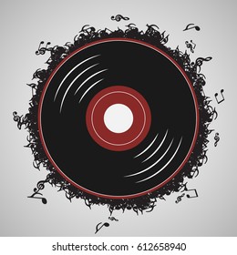 Vinyl record music notes - illustration vector