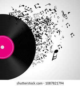 Vinyl record with music notes vector