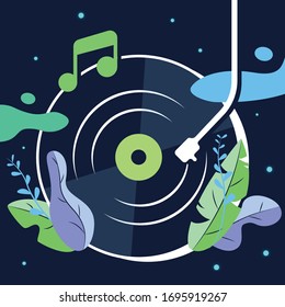 vinyl record music vector with leaf magic background graphic 