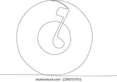 A vinyl record with musical notation in the middle. World music day one-line drawing