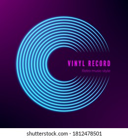 Vinyl record neon colors. Vintage gramophone disc. Music retro album cover. Vector illustration