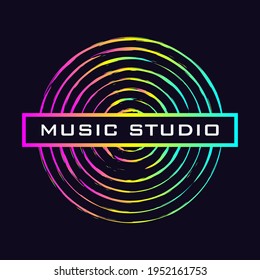 Vinyl Record, Neon Music Disc. Album Cover, Flyer, Logo For Recording Studio, Dj Disc Icon.