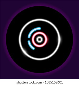 Vinyl record neon sign. Vector illustration. Concept of music promotion.