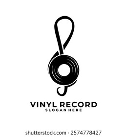 Vinyl record and Note music logo design vector.