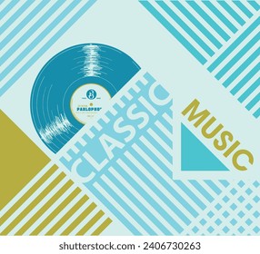 Vinyl record on the background of stripes and the inscription Classical music. A great poster to decorate a music studio or a music lover's room.