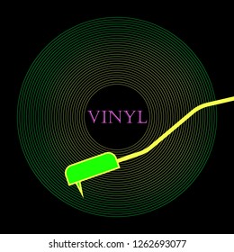 Vinyl record on a black background, vector