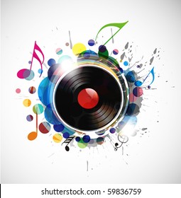 vinyl record on colorful background, vector illustration.