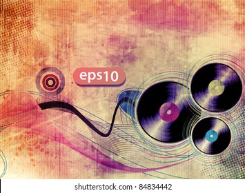 vinyl record on colorful texture background, vector illustration.