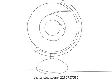 A vinyl record on a globe spot. World music day one-line drawing