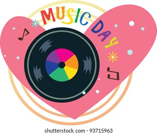 Vinyl record on Pink heart symbol isolated on white background