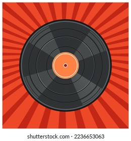 Vinyl record on a retro background of divergent rays. Vector illustration
