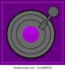 vinyl record on turntable playing sound recording. vector illustration