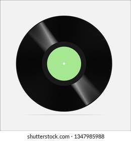 Vinyl record on a white background. Black musical long-playing album, 33 rpm disc. Vector graphics.