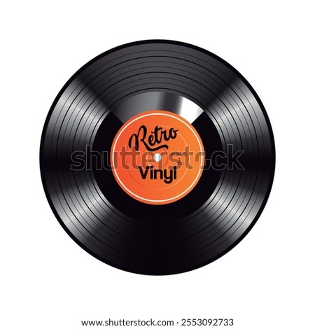 Vinyl record with orange paper label. Vector isolated on white background.
