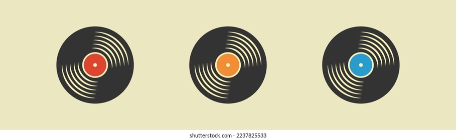 Vinyl record outline icon.  Retro music concept. Vintage gramophone disc symbol. Flat retro design. Vector illustration.