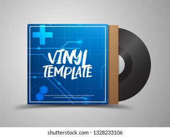 Vinyl Record in Package. Vector Vinyl Tamplate, with Abstract Background.