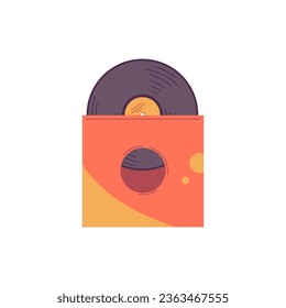 Vinyl record in paper packaging, flat vector illustration isolated on white background. Concept of old and retro music. Phonograph or gramophone record.