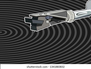 Vinyl record and pickup head in the player. Vector illustration