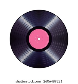 Vinyl record with pink paper label. Vector isolated on white background.	