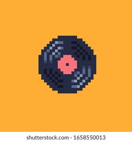 Vinyl record pixel art icon. Design for logo, stickers, web, and mobile app. Isolated vector illustration. 8-bit sprite.