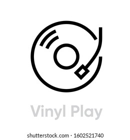 Vinyl Record Play icon. Editable stroke