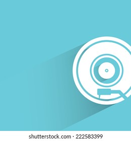 vinyl record player in blue background, flat and shadow design