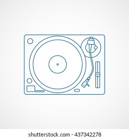 Vinyl Record Player Blue Line Icon On White Background